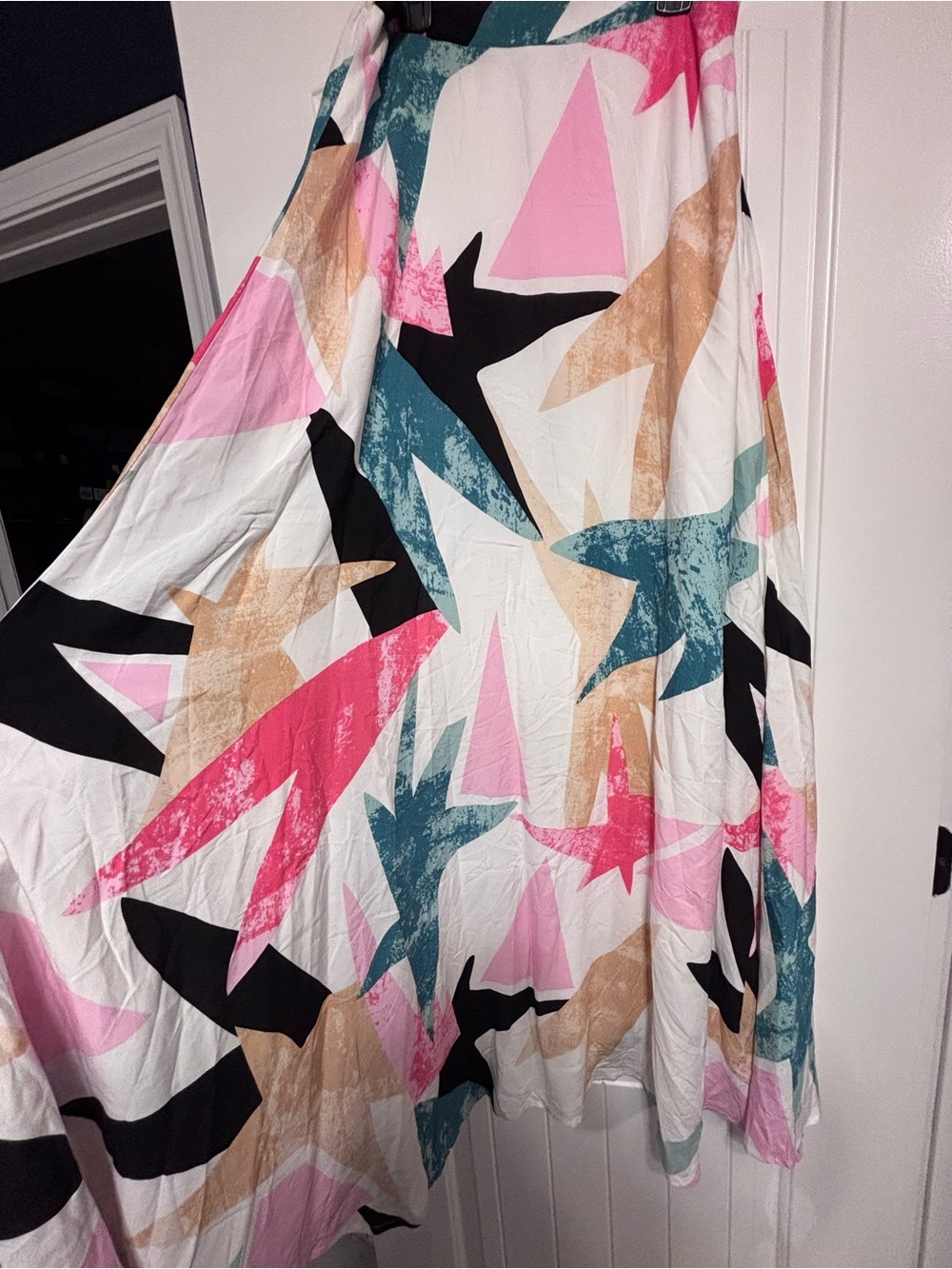 Women’s Colorful Abstract Starburst Maxi Skirt - Pink, Tan,Teal & Black,Lulu’s,M